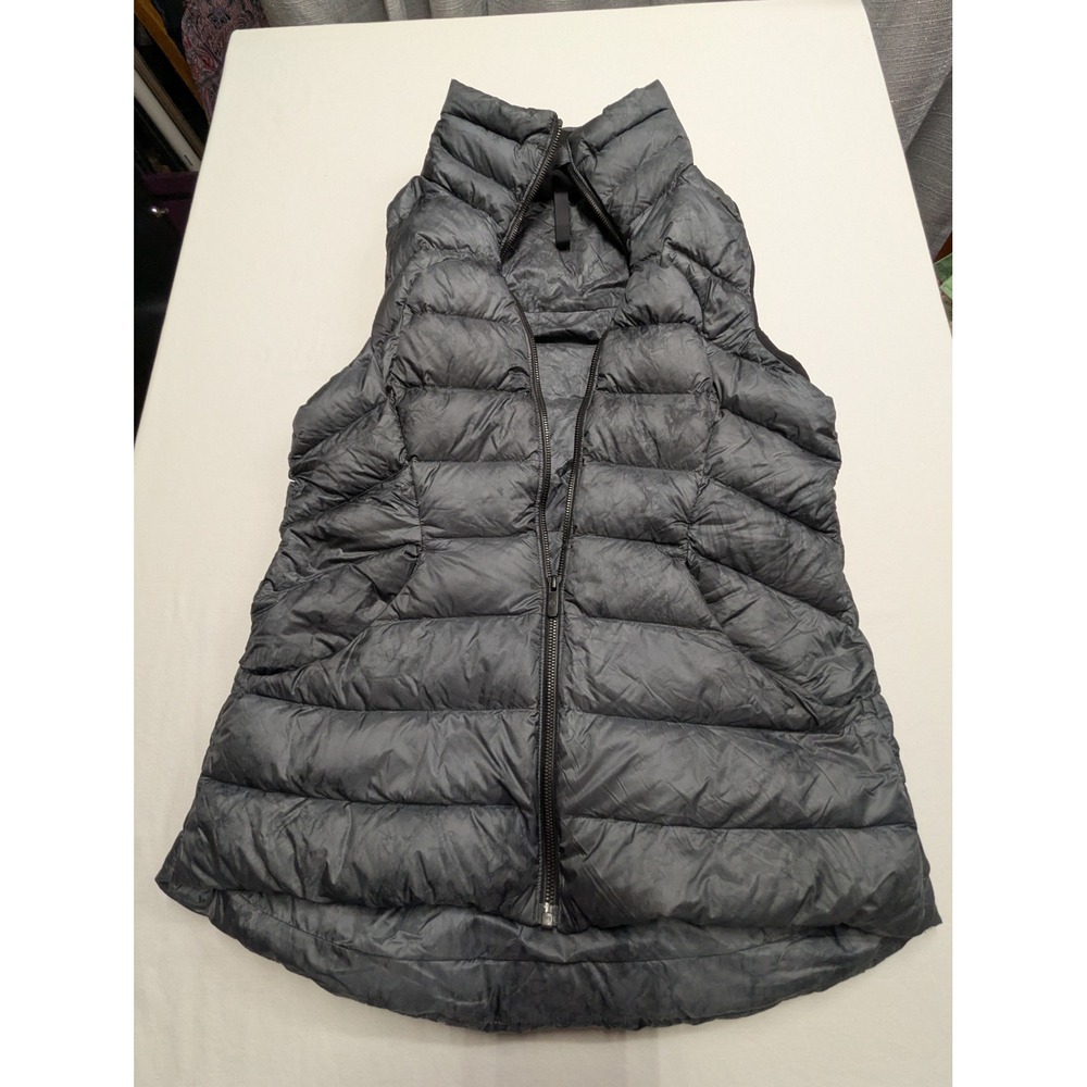 Lululemon Gray Marble Down Puffer Vest Size 10 Fleece Lined Collar Full Zip